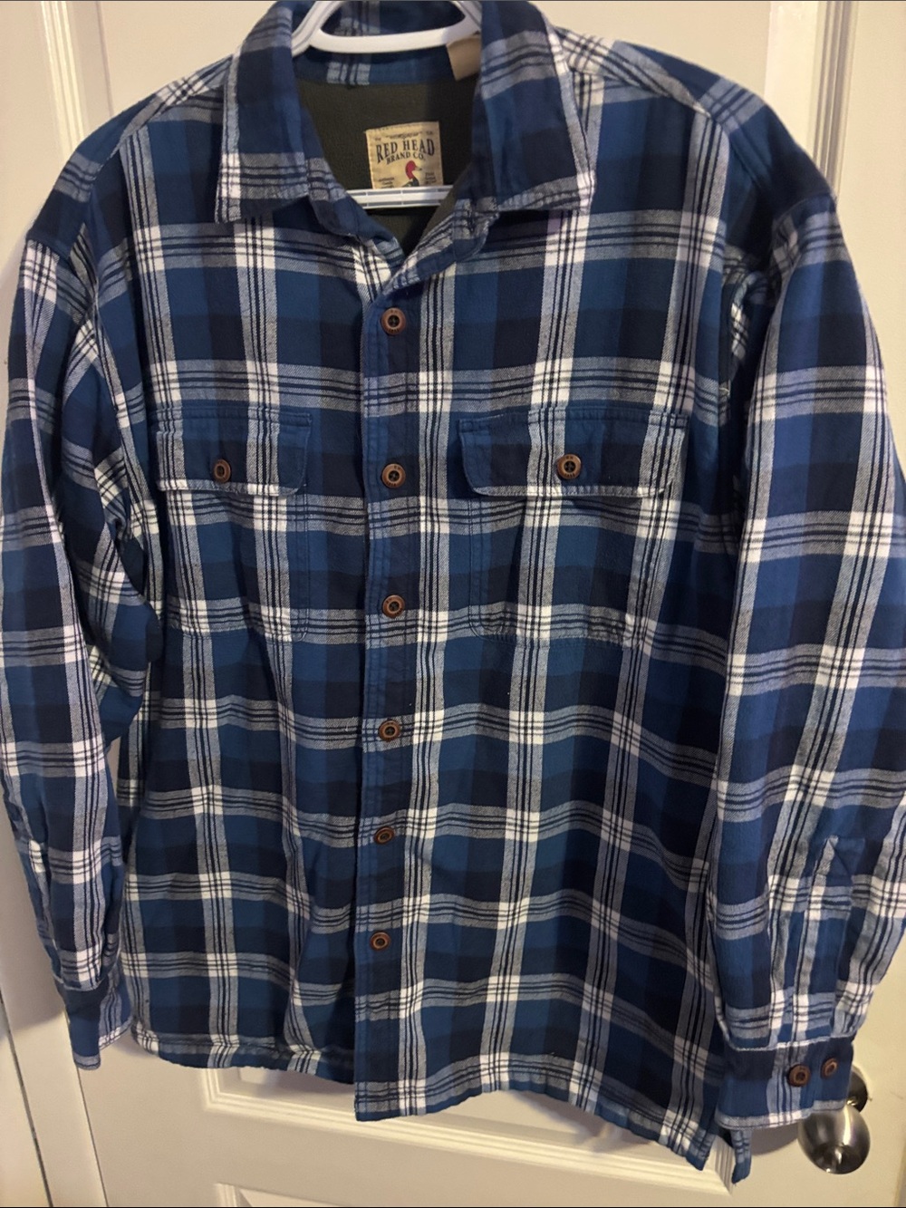 RedHead Men's Navy and White Plaid Button-Down Shirt